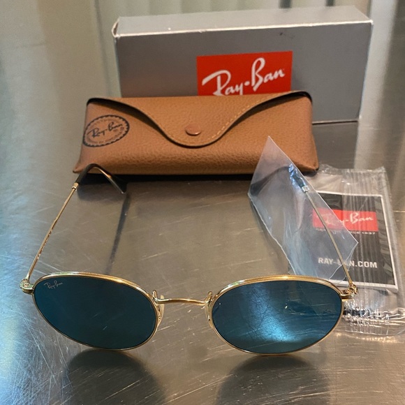 ray ban round metal RB3447N arista ligth blue flash New in open box